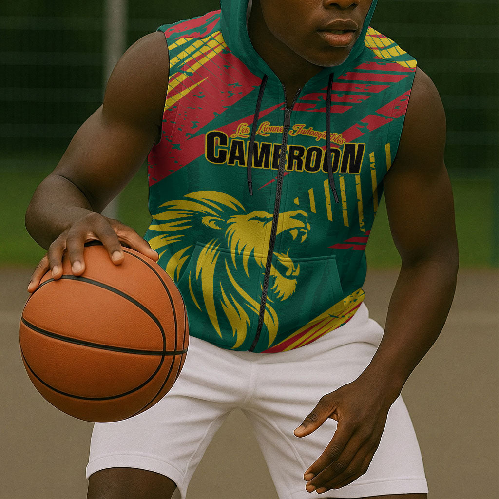 Custom Cameroon 2026 Football Sleeveless Zip Hoodie Les Lionnes Indomptables