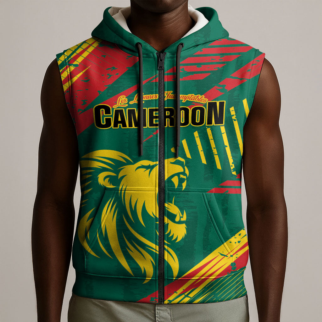 Custom Cameroon 2026 Football Sleeveless Zip Hoodie Les Lionnes Indomptables