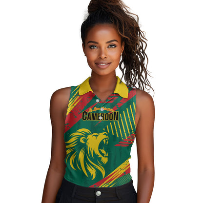 Custom Cameroon 2026 Football Women Sleeveless Polo Shirt Les Lionnes Indomptables