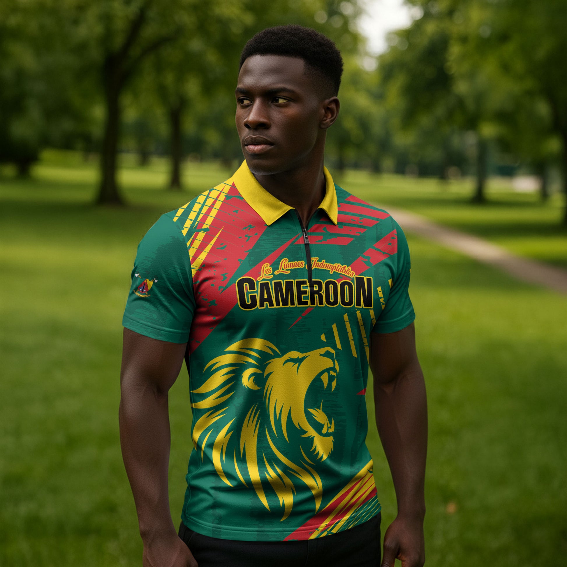 Custom Cameroon 2026 Football Zipper Polo Shirt Les Lionnes Indomptables