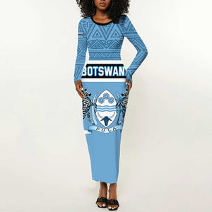 Personalized Botswana Long Sleeve Bodycon Dress with Tswana Pula and African Pattern LT01