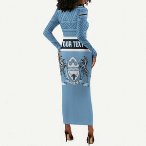 Personalized Botswana Long Sleeve Bodycon Dress with Tswana Pula and African Pattern LT01