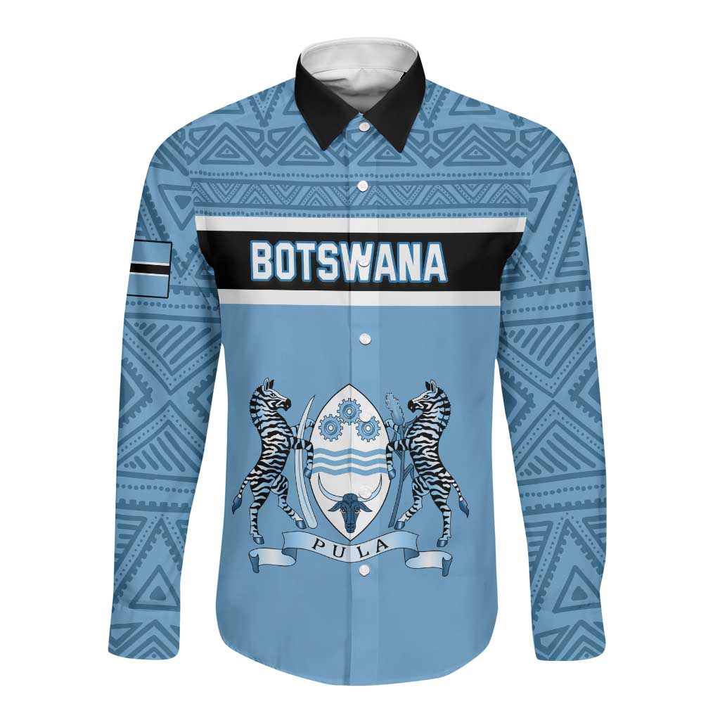 Personalized Botswana Long Sleeve Button Shirt with Tswana Pula and African Pattern