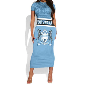 Personalized Botswana Short Sleeve Bodycon Dress with Tswana Pula and African Pattern LT01