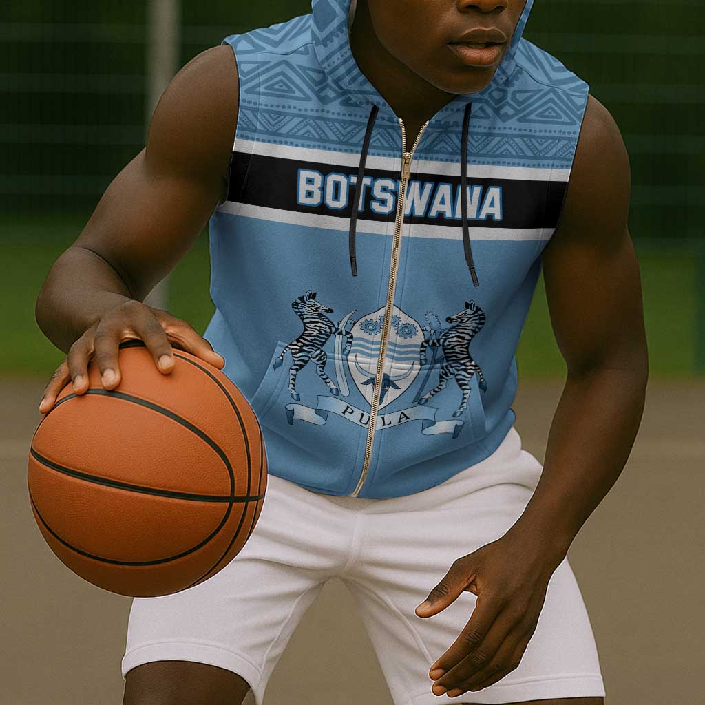 Personalized Botswana Sleeveless Zip Hoodie with Tswana Pula and African Pattern - African Pride