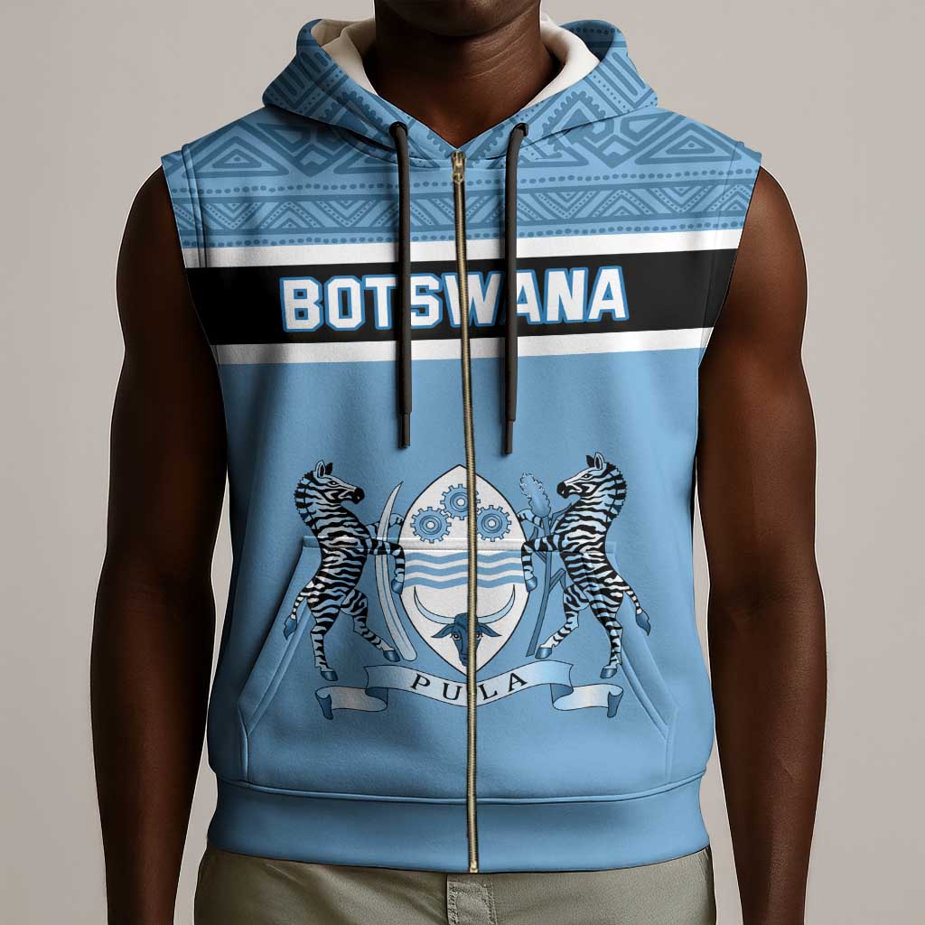 Personalized Botswana Sleeveless Zip Hoodie with Tswana Pula and African Pattern - African Pride