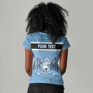 Personalized Botswana Women V-Neck T-Shirt with Tswana Pula and African Pattern