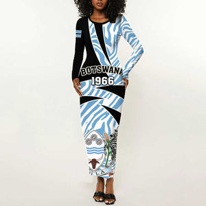 Personalized Botswana Independence Day Long Sleeve Bodycon Dress - Lefatshe la Botswana with Zebra Pattern LT01