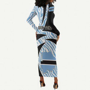 Personalized Botswana Independence Day Long Sleeve Bodycon Dress - Lefatshe la Botswana with Zebra Pattern LT01
