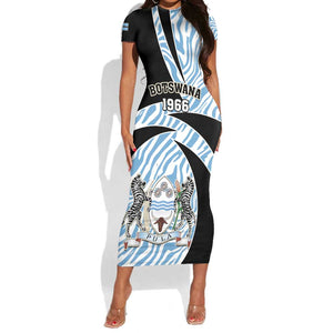 Personalized Botswana Independence Day Short Sleeve Bodycon Dress - Lefatshe la Botswana with Zebra Pattern LT01