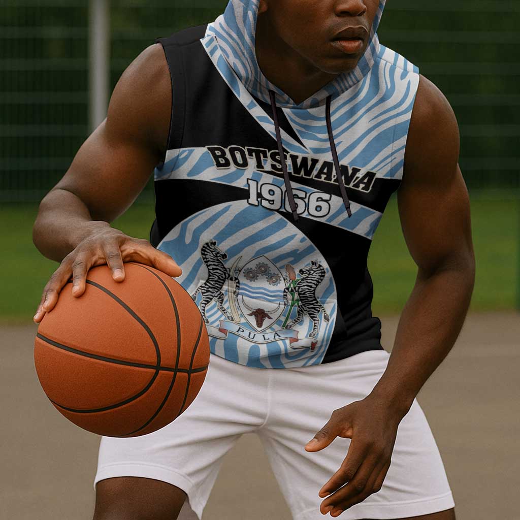 Personalized Botswana Independence Day Sleeveless Hoodie - Lefatshe la Botswana with Zebra Pattern - African Pride