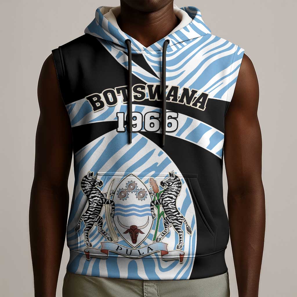 Personalized Botswana Independence Day Sleeveless Hoodie - Lefatshe la Botswana with Zebra Pattern - African Pride
