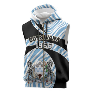 Personalized Botswana Independence Day Sleeveless Zip Hoodie - Lefatshe la Botswana with Zebra Pattern - African Pride
