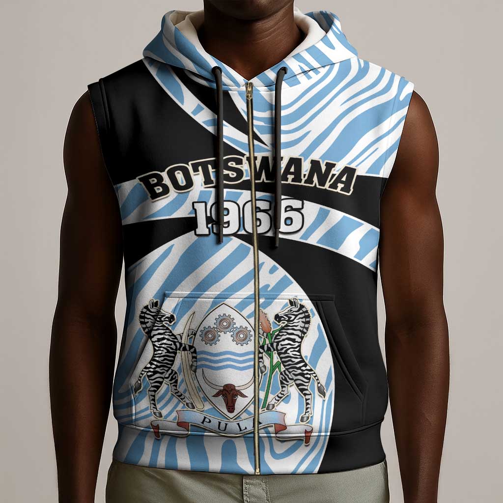 Personalized Botswana Independence Day Sleeveless Zip Hoodie - Lefatshe la Botswana with Zebra Pattern - African Pride