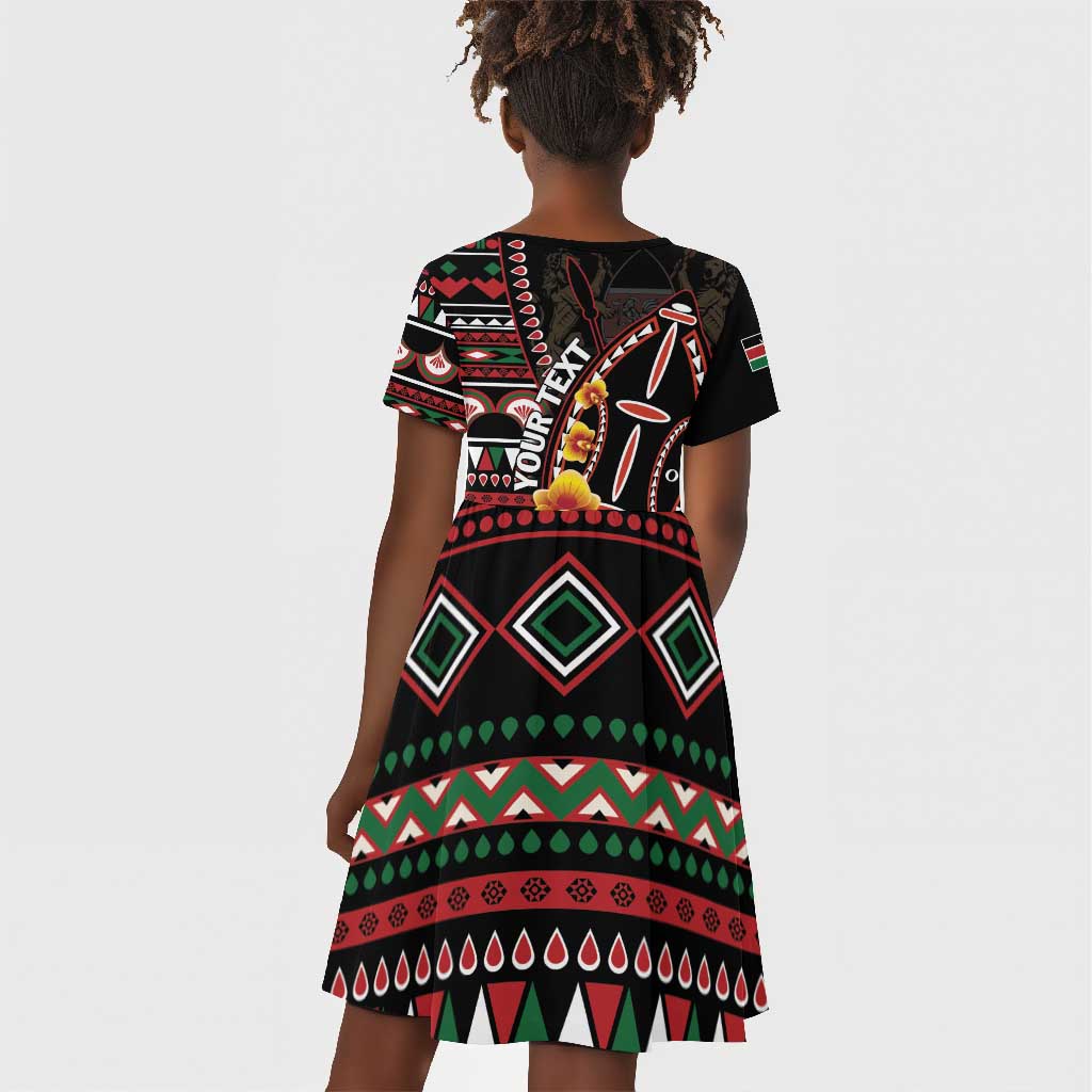 Personalized Kenya Kid Short Sleeve Dress Jamhuri Day, Kenya Shield
