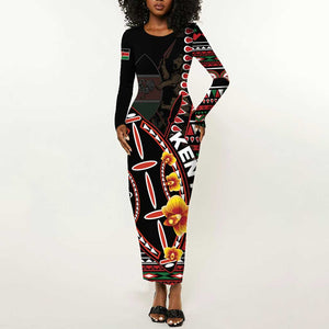 Personalized Kenya Long Sleeve Bodycon Dress Jamhuri Day, Kenya Shield LT01