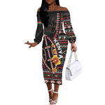 Personalized Kenya Off The Shoulder Long Sleeve Dress Jamhuri Day, Kenya Shield