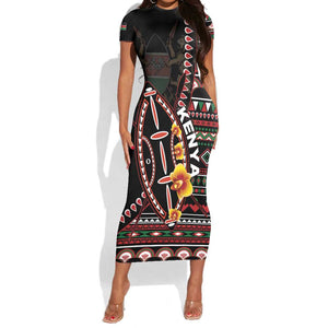 Personalized Kenya Short Sleeve Bodycon Dress Jamhuri Day, Kenya Shield LT01