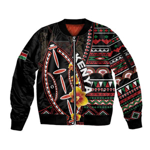 Personalized Kenya Sleeve Zip Bomber Jacket Jamhuri Day, Kenya Shield