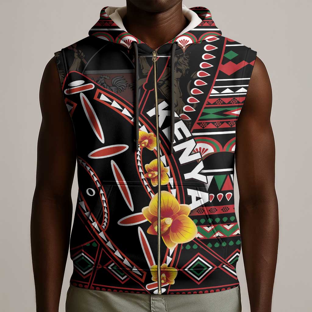 Personalized Kenya Sleeveless Zip Hoodie Jamhuri Day, Kenya Shield - African Pride
