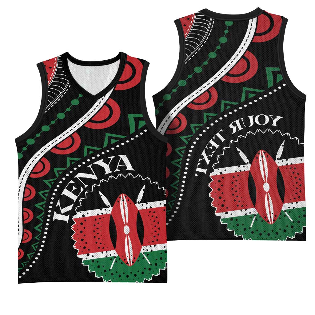 Personalized Kenya Basketball Jersey Harambee African Pattern - Coat of Arms Design - African Pride