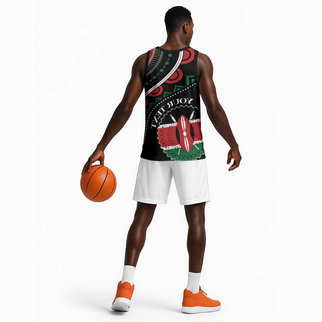 Personalized Kenya Basketball Jersey Harambee African Pattern - Coat of Arms Design - African Pride