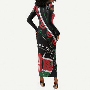 Personalized Kenya Long Sleeve Bodycon Dress Harambee African Pattern - Coat of Arms Design LT01
