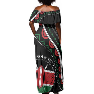 Personalized Kenya Off Shoulder Maxi Dress Harambee African Pattern - Coat of Arms Design