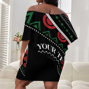 Personalized Kenya Off Shoulder Short Dress Harambee African Pattern - Coat of Arms Design