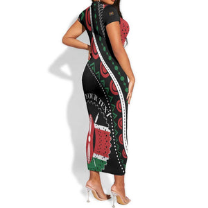 Personalized Kenya Short Sleeve Bodycon Dress Harambee African Pattern - Coat of Arms Design LT01