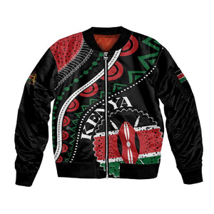 Personalized Kenya Sleeve Zip Bomber Jacket Harambee African Pattern - Coat of Arms Design