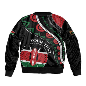 Personalized Kenya Sleeve Zip Bomber Jacket Harambee African Pattern - Coat of Arms Design