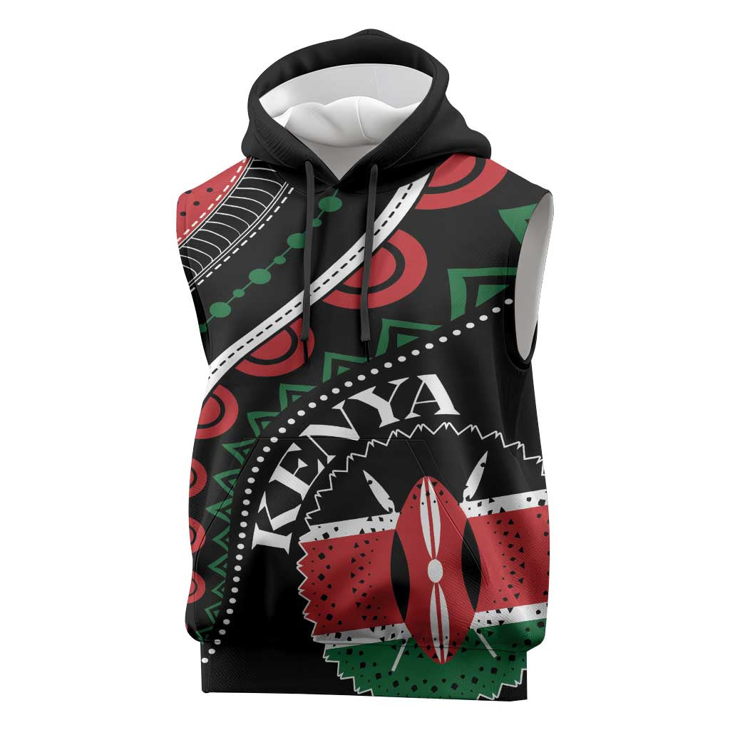Personalized Kenya Sleeveless Hoodie Harambee African Pattern - Coat of Arms Design - African Pride