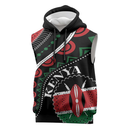 Personalized Kenya Sleeveless Hoodie Harambee African Pattern - Coat of Arms Design - African Pride