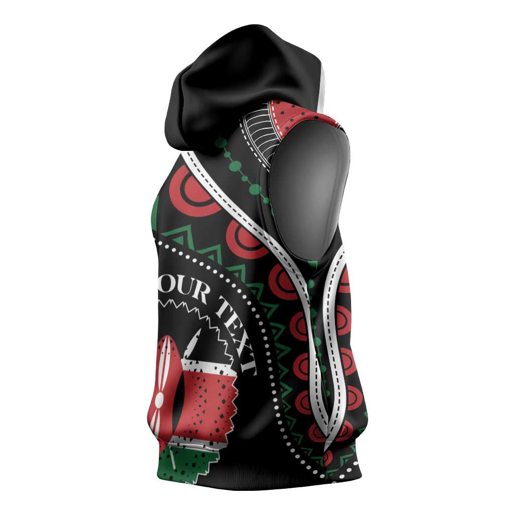 Personalized Kenya Sleeveless Hoodie Harambee African Pattern - Coat of Arms Design - African Pride