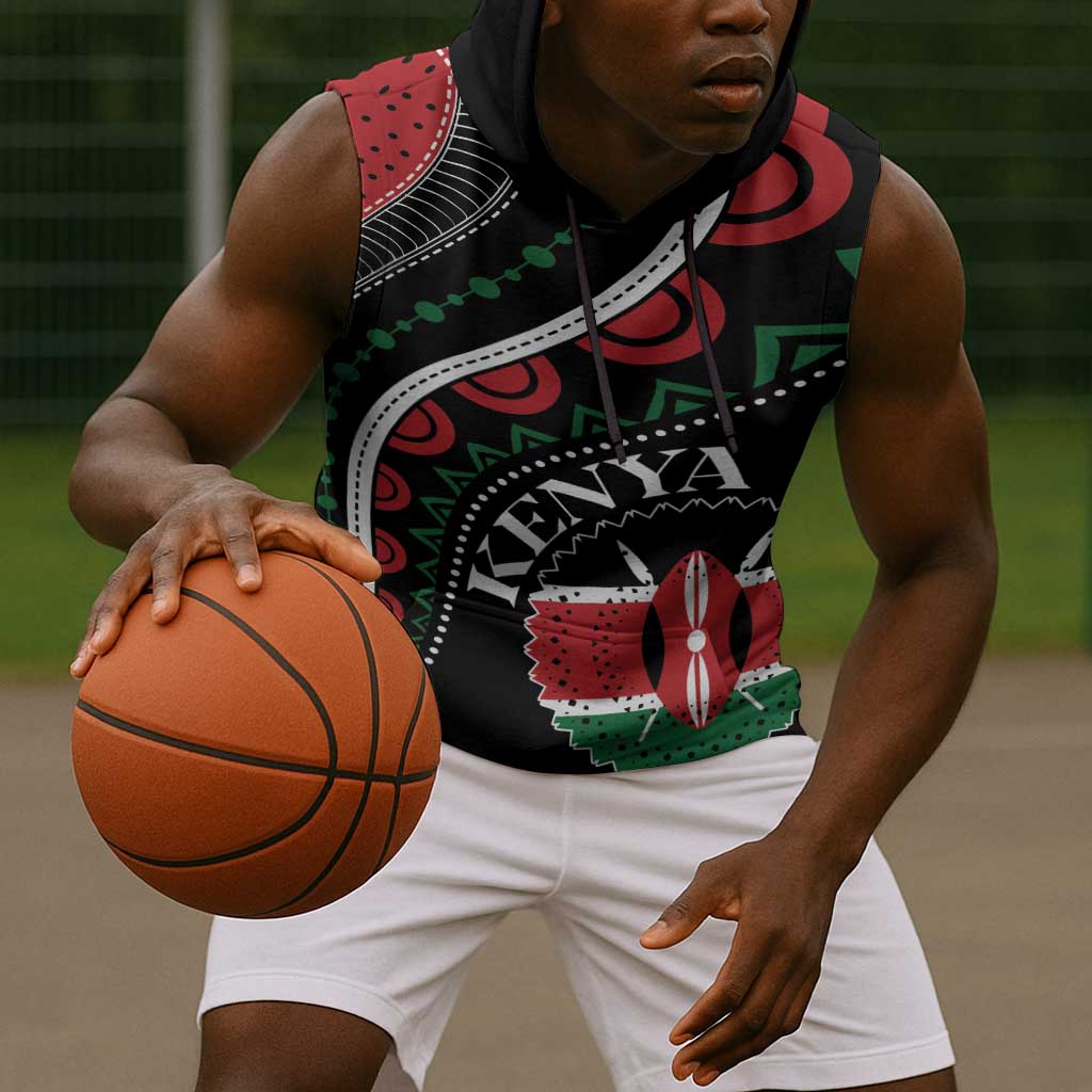 Personalized Kenya Sleeveless Hoodie Harambee African Pattern - Coat of Arms Design - African Pride