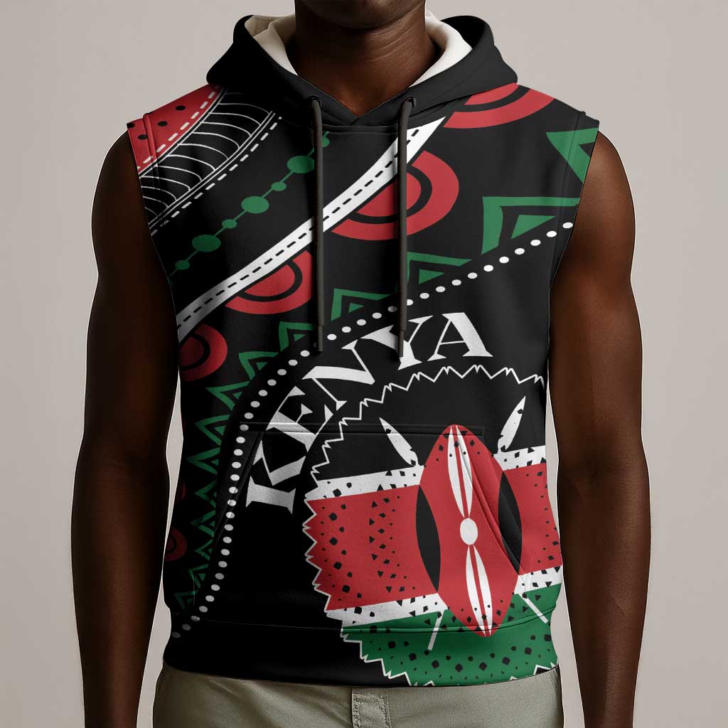 Personalized Kenya Sleeveless Hoodie Harambee African Pattern - Coat of Arms Design - African Pride