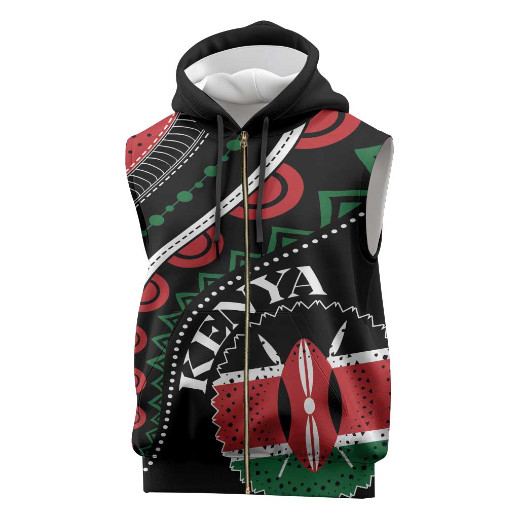 Personalized Kenya Sleeveless Zip Hoodie Harambee African Pattern - Coat of Arms Design - African Pride