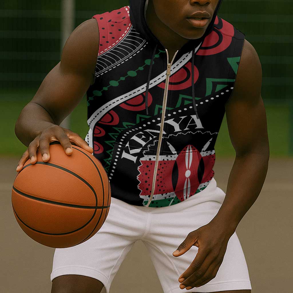 Personalized Kenya Sleeveless Zip Hoodie Harambee African Pattern - Coat of Arms Design - African Pride
