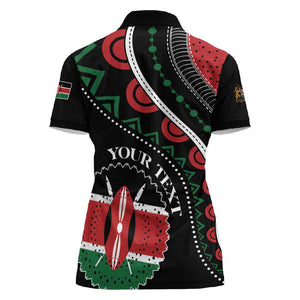 Personalized Kenya Women Polo Shirt Harambee African Pattern - Coat of Arms Design