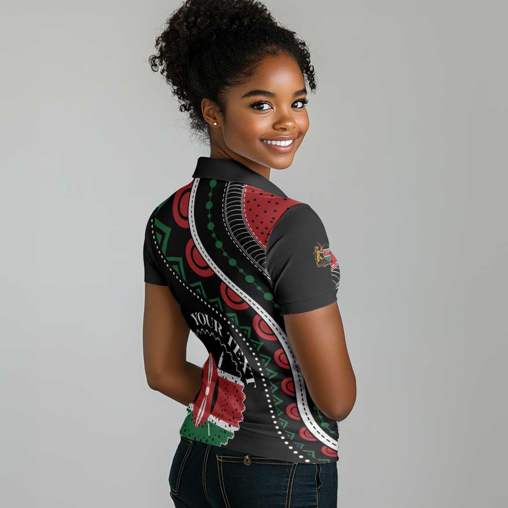Personalized Kenya Women Polo Shirt Harambee African Pattern - Coat of Arms Design