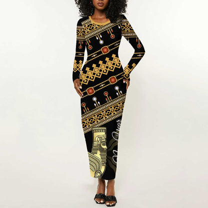Assyrian New Year Long Sleeve Bodycon Dress Akitu 6774 Kha B Nissan LT01