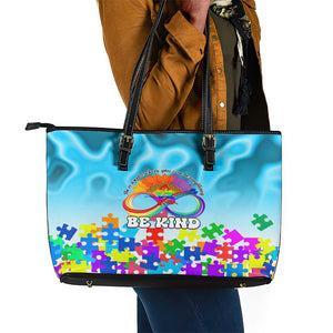 World Autism Awareness Day 2024 Leather Tote Bag In A World Where You Can Be Anything Be Kind
