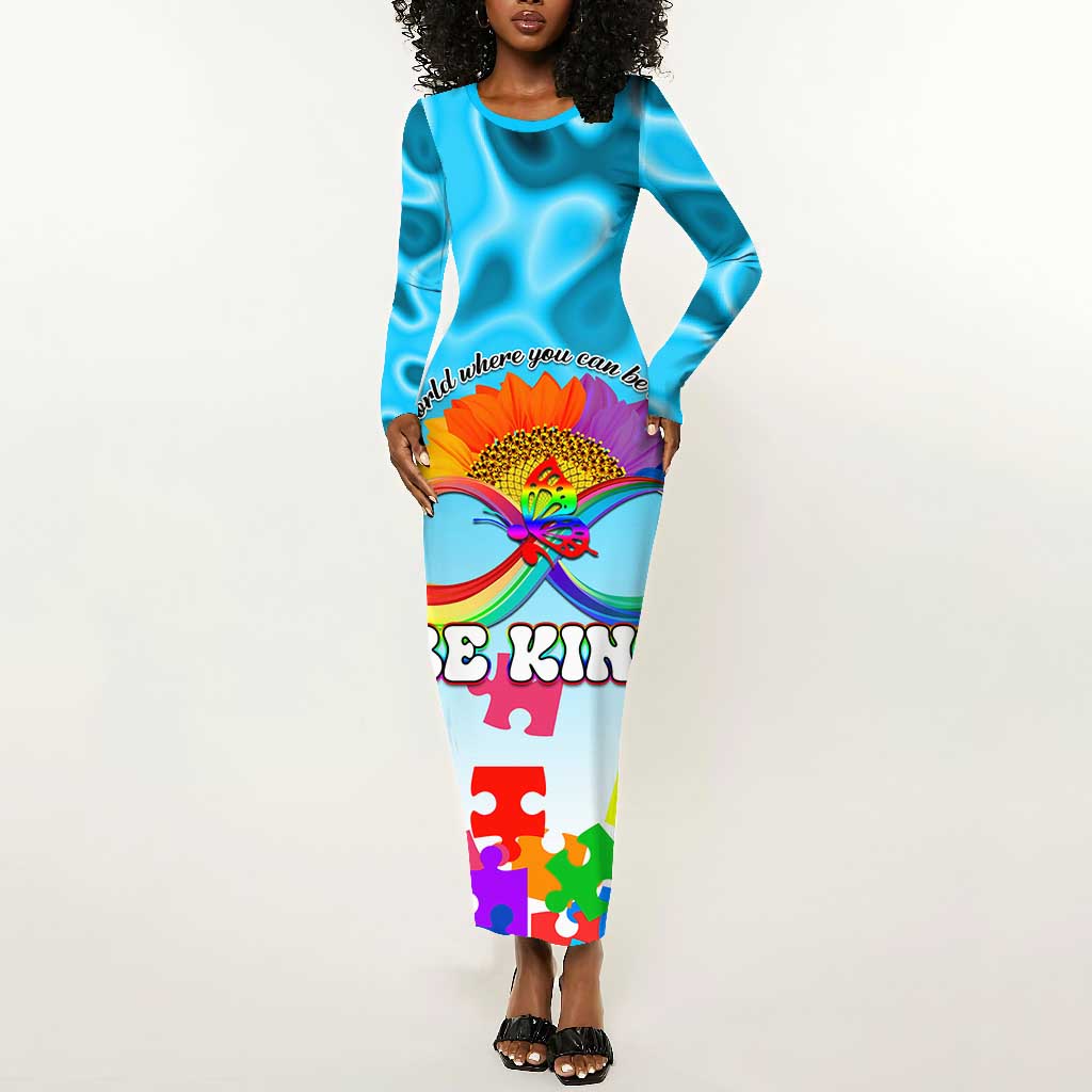 World Autism Awareness Day 2024 Long Sleeve Bodycon Dress In A World Where You Can Be Anything Be Kind LT01