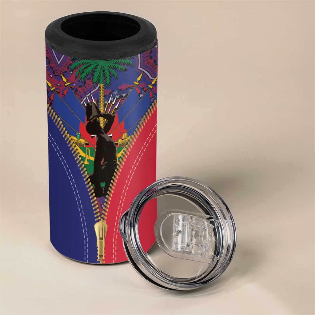 Afro Haiti Heritage Month 4 in 1 Can Cooler Tumbler Zipper Stylized