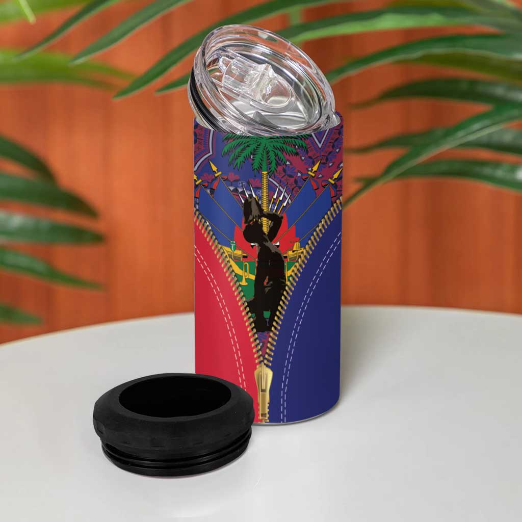 Afro Haiti Heritage Month 4 in 1 Can Cooler Tumbler Zipper Stylized