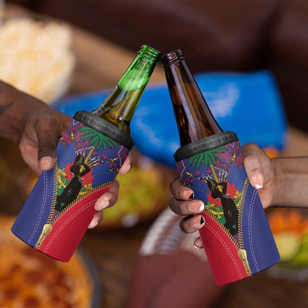 Afro Haiti Heritage Month 4 in 1 Can Cooler Tumbler Zipper Stylized