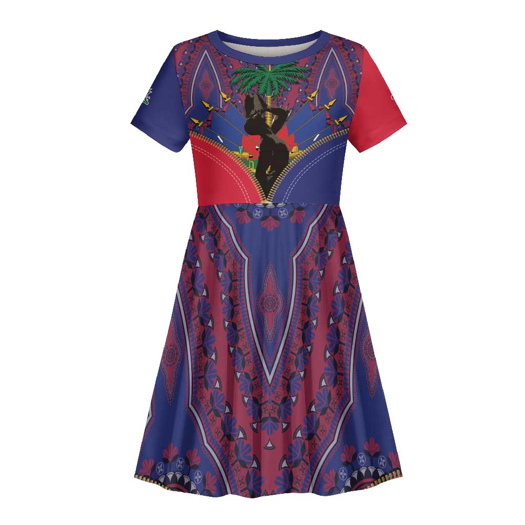 Afro Haiti Heritage Month Kid Short Sleeve Dress Zipper Stylized