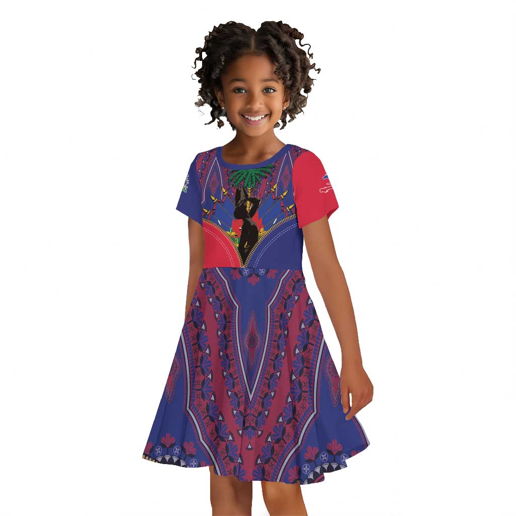 Afro Haiti Heritage Month Kid Short Sleeve Dress Zipper Stylized