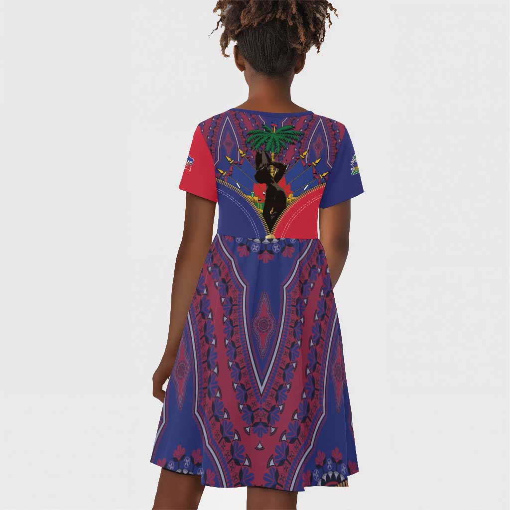 Afro Haiti Heritage Month Kid Short Sleeve Dress Zipper Stylized